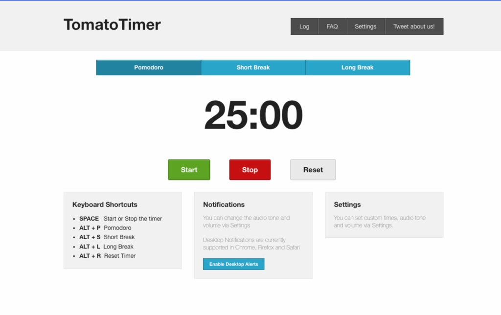 The Tomato Timer interface